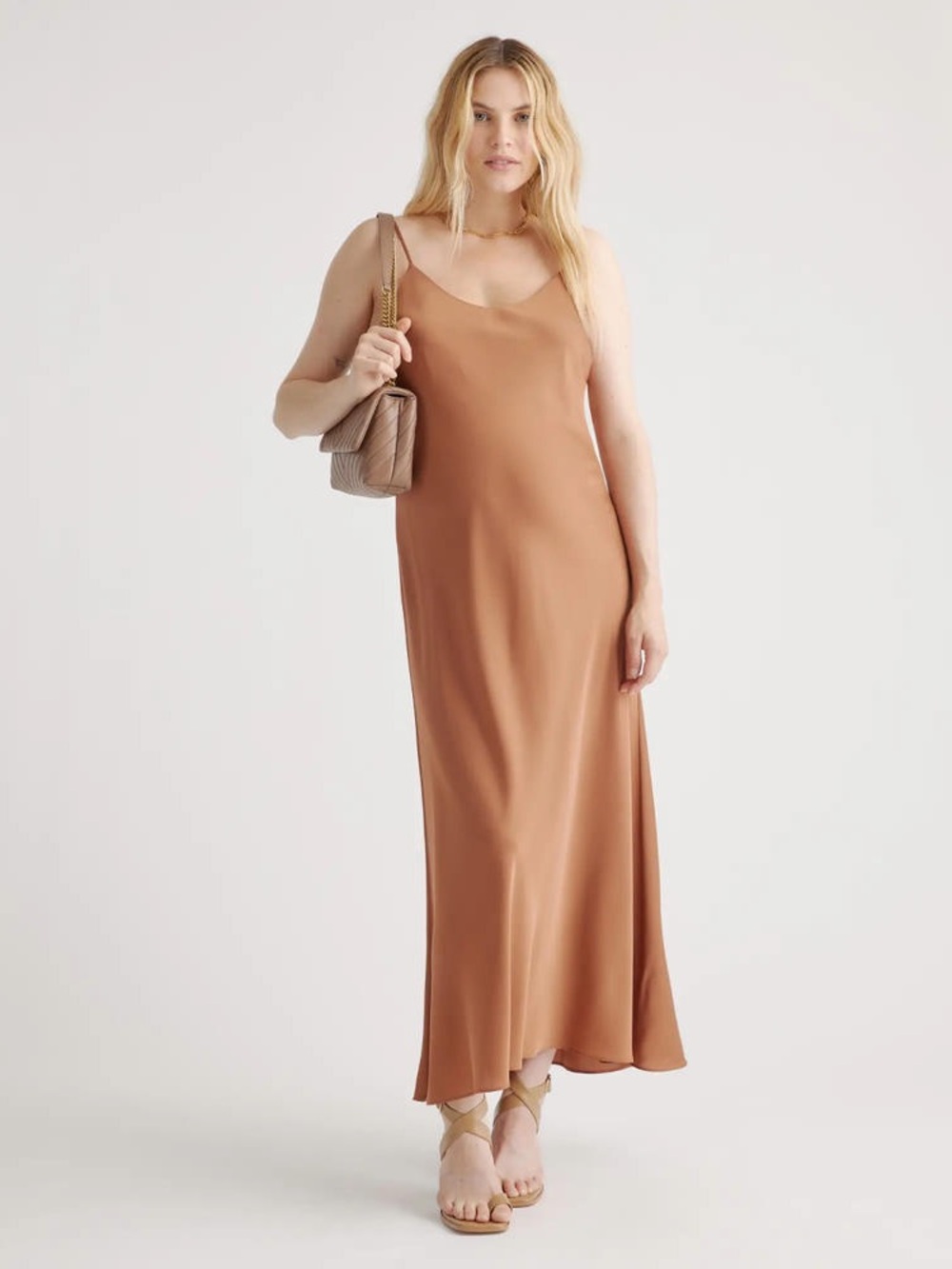 Quince Rust Brown Silk Maxi Slip Dress